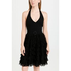 100% Silk White House Black Market Halter Ruffle Dress Cocktail 0